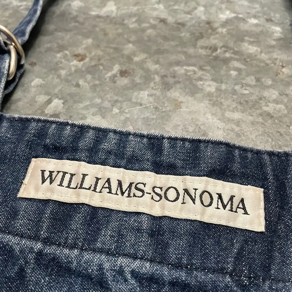 Williams Sonoma Denim Apron Dark Blue 100% Cotton Made in USA Unisex Pockets O/S